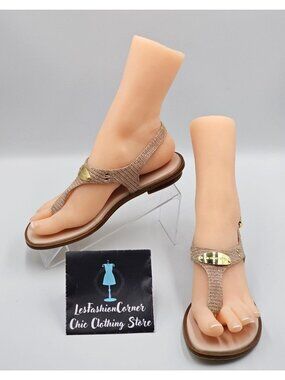 Michael Kors Women's Rose Gold Mk Plate Thong Flat Sandal Size 6M 2312